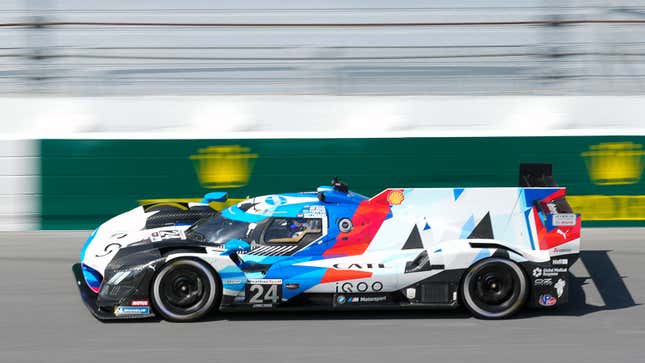 The No. 24 BMW M Hybrid V8 takes the track on Friday, January 20 during a practice session for next weekend's Rolex 24 at Daytona.