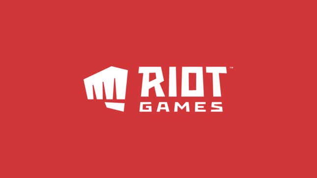 The official Riot Games logo, with a red background and white punching fist with "Riot Games in white text to the right of the fist.