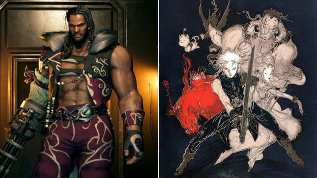 A side-by-side comparison of the Barret mod and Yoshitaka Amano's concept art.