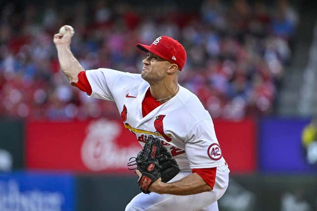 Apr 17, 2023; St. Louis, Missouri, USA;  St. Louis Cardinals starting pitcher Jack Flaherty (22) pitches against the Arizona Diamondbacks during the second inning at Busch Stadium.
