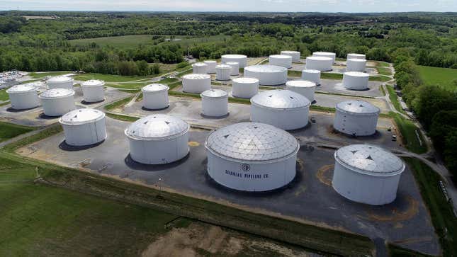 Holding tanks are seen in an aerial photograph at Colonial Pipeline's Dorsey Junction Station