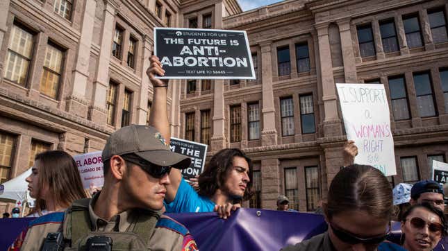 An anti-abortion protester outside the Texas state Capitol in October 2021.