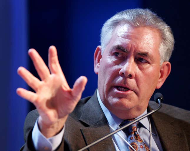 Chairman and CEO of ExxonMobil Corporation, USA, Rex W. Tillerson gestures while speaking during a session 'Energy 2007' at the World Economic Forum in Davos, Switzerland, Thursday Jan. 25, 2007.