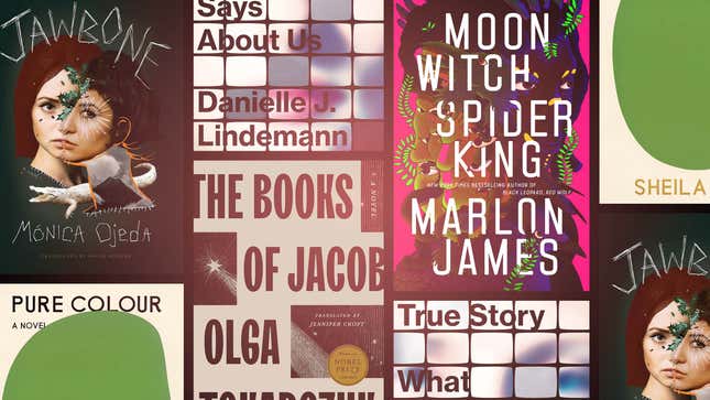 Cover images: Jawbone (Coffee House), True Story and Pure Colour (Farrar, Straus & Giroux), Moon Witch, Spider King and The Books Of Jacob (Riverhead)