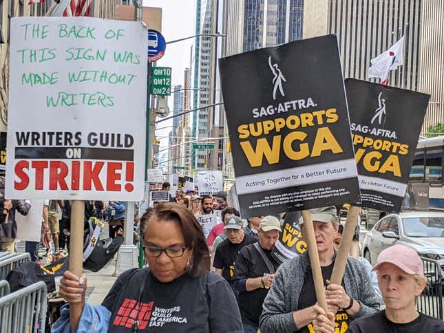 SAG-AFTRA members picketed outside of Radio City Music Hall in Manhattan in May to support the WGA in their ongoing strike. SAG-AFTRA has also come out strongly against companies using AI to replace actors.