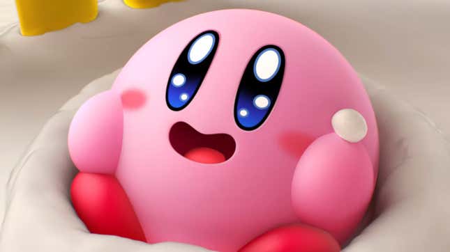 Kirby salivates over confectionary delights after rejecting the formal Fall Guys collab. 