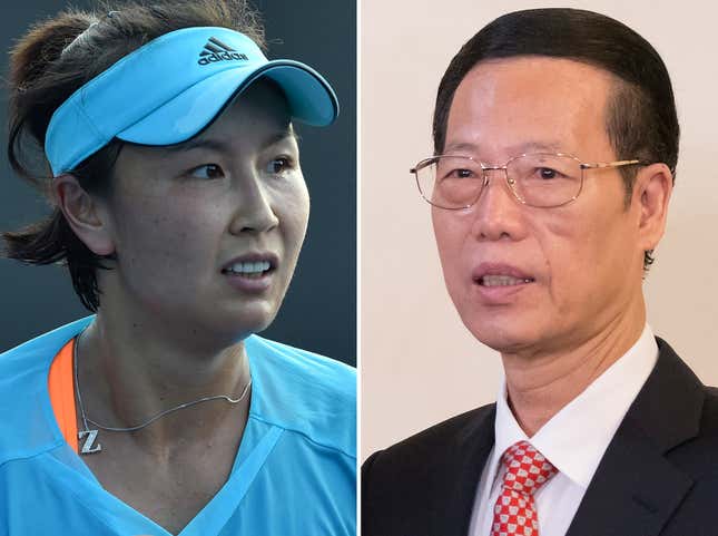 Peng Shuai (l.) accused China’s former Vice Premier Zhang Gaoli (r.) of sexual assault, and conspicuously vanished soon after.