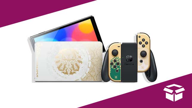 The Nintendo Switch OLED model featuring illustrations inspired by The Legend of Zelda: Tears of the Kingdom