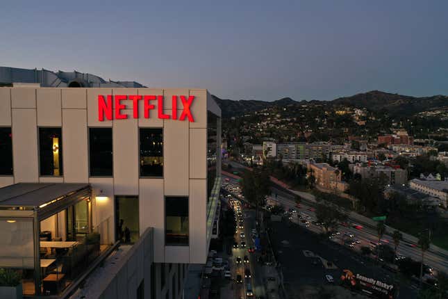 A building bearing the Netflix logo.