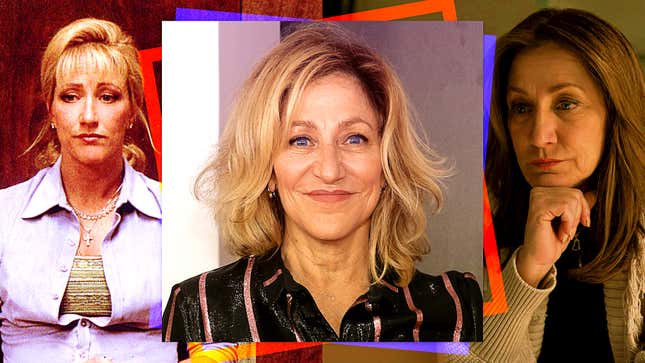 Left and right: Edie Falco in The Sopranos (Photo: HBO/Getty Images) and Bupkis (Photo: Heidi Gutman/Peacock); center: Falco in New York City in 2021 (Photo: Jamie McCarthy/Getty Images) 
