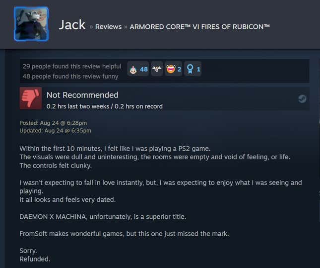 Image for article titled Armored Core VI, As Told By Steam Reviews