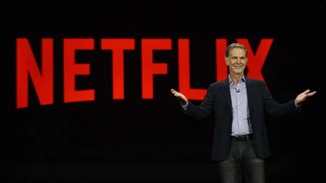 Photo of Reed Hastings and Netflix logo