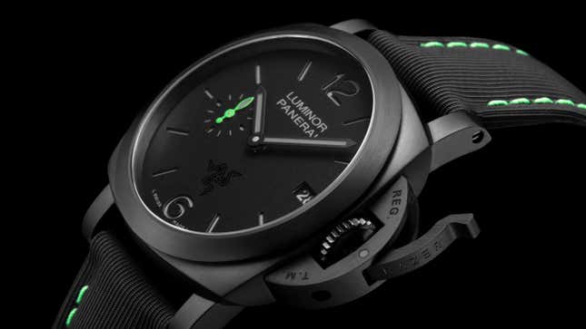 The Panerai Luminor Quaranta Razer Special Edition watch against a black background.