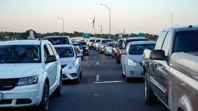 Cars line up at the US-Mexico border at the Del Rio International Bridge on September 17.