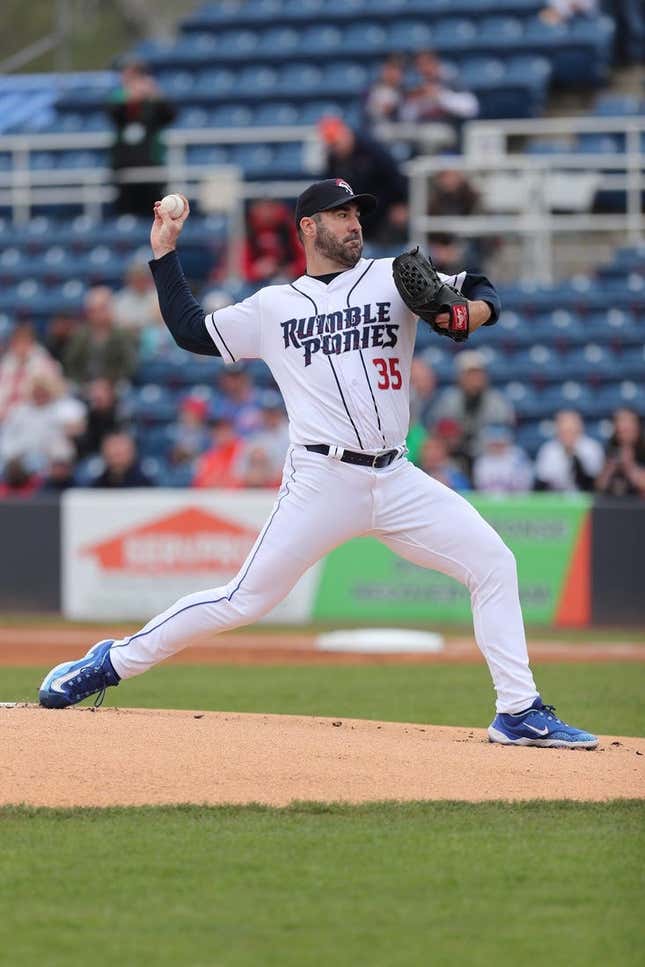 Justin Verlander made a rehab appearance with the Double-A Binghamton Rumble Ponies on Friday, April 28, 2023 at Mirabito Stadium. Verlander has yet to make a regular-season appearance with the New York Mets.

Img 5015
