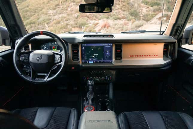 The black interior on the 2022 Ford Bronco Raptor