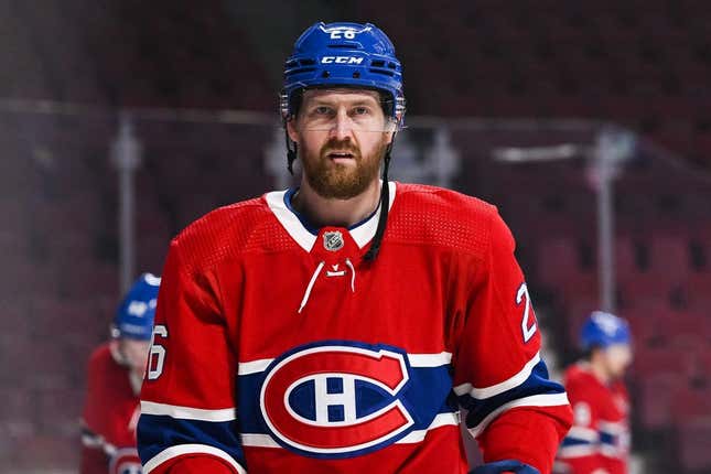 Jan 30, 2022; Montreal, Quebec, CAN; Montreal Canadiens defenseman Jeff Petry (26) during warm-up at Bell Centre.