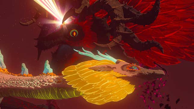 Ganondorf and Zelda are seen fighting in their dragon forms.