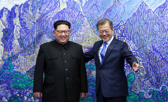 The two leaders speak prior to their summit meeting at the Peace House.