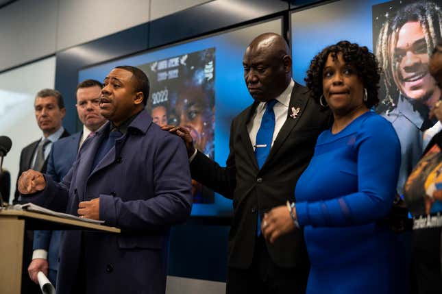 Andre Locke, father of Amir Locke, speaks about a civil lawsuit against the City of Minneapolis for the police shooting death of Amir Locke during a no-knock warrant during a press conference on Friday, Feb. 3, 2023.