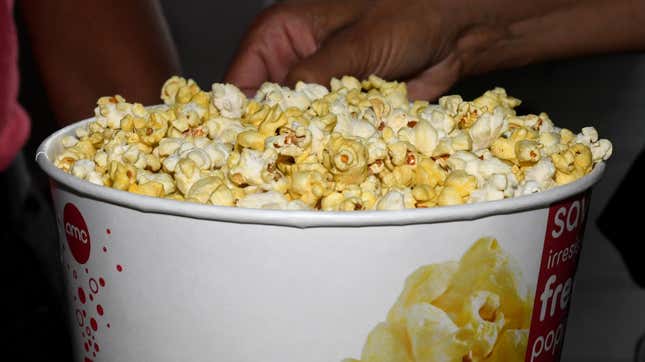 Tub of AMC movie theater popcorn