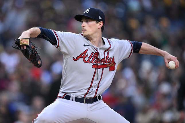 Apr 17, 2023; San Diego, California, USA; Atlanta Braves starting pitcher Max Fried (54) throws a pitch against the San Diego Padres during the first inning at Petco Park.