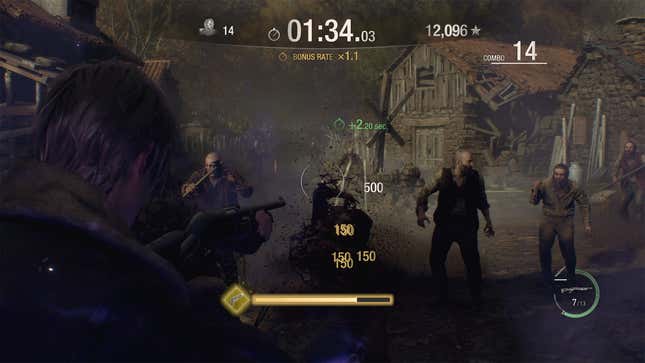 Leon shoots at a horde of enemies.