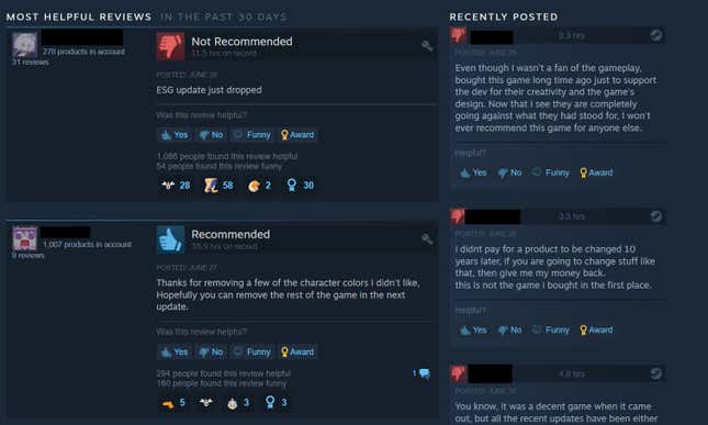 A screenshot shows review bombing on Steam for Skullgirls. 