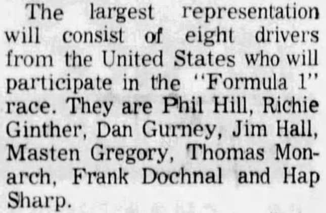 Frank Dochnal’s participation in the Mexican Grand Prix, reported in the Evansville Press on October 18, 1963.