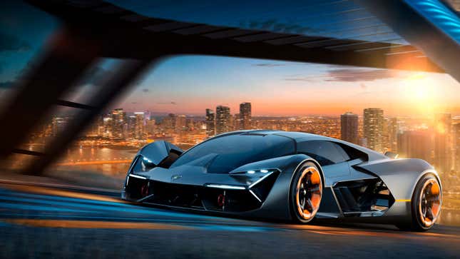 A photo of the Lamborghini Terzo Millennio concept car. 