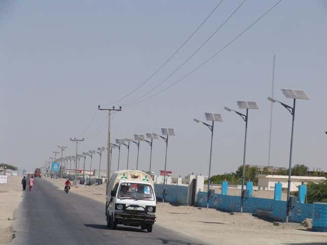 Solar-powered street lights in Gwadar city, Pakistan.