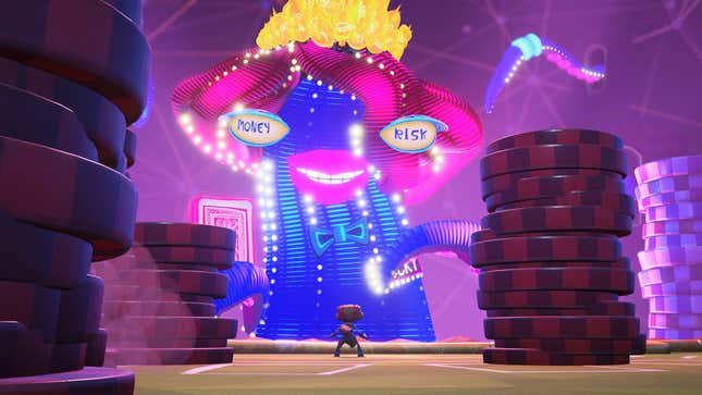 Raz standing in front of a giant neon octopus.