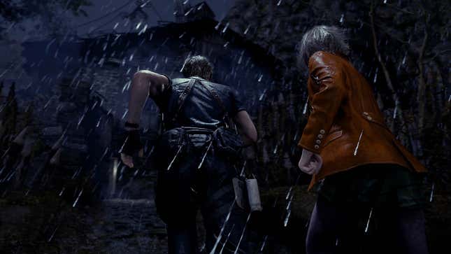 Leon and Ashley run in RE4.