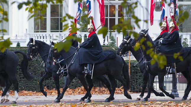 The Queen’s Household Cavalry as it passes Mandarin Oriental Hyde Park, London in the mornings.