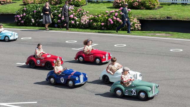 a photo of children racing in the Settrington Cup at the Goodwood Revival. 