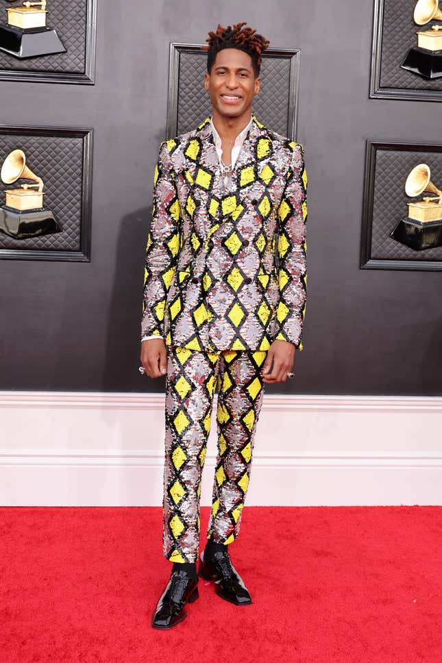  Jon Batiste attends the 64th Annual GRAMMY Awards at MGM Grand Garden Arena on April 03, 2022 in Las Vegas, Nevada.