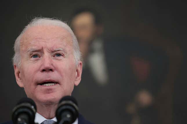U.S. President Joe Biden delivers remarks on the December jobs report at the White House on January 07, 2022, in Washington, DC. U.S. employers added 199,000 jobs in December. 