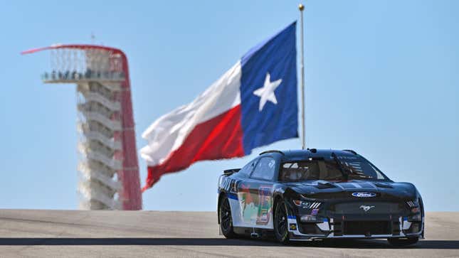 Jenson Button, driver of the No. 15 Mobil 1 Ford, drives during practice for the NASCAR Cup Series EchoPark Automotive Grand Prix at Circuit of The Americas on March 24, 2023 in Austin, Texas.