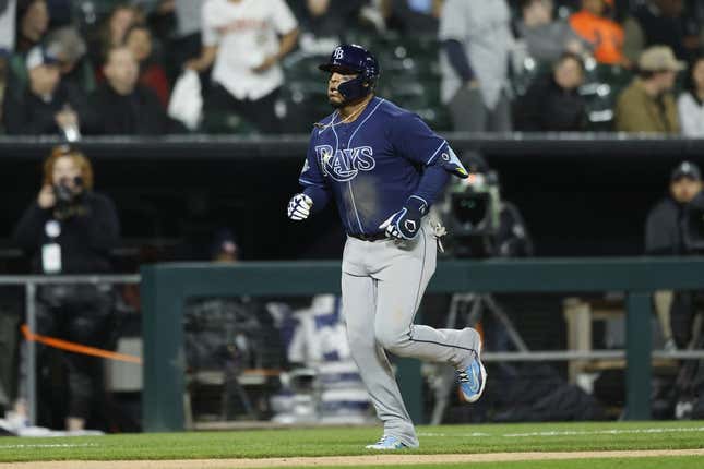 Apr 28, 2023; Chicago, Illinois, USA; Tampa Bay Rays third baseman Isaac Paredes (17) rounds the bases after hitting a solo home run against the Chicago White Sox during the ninth inning at Guaranteed Rate Field.