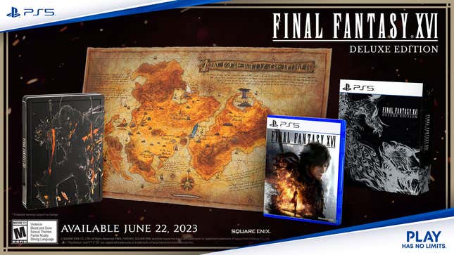 An image shows what items are included with a pre-order of Final Fantasy XVI's Deluxe Edition.