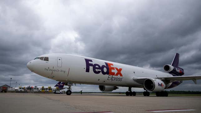 A FedEx cargo plane carrying pallets of baby formula arrives at Dulles International Airport on May 25, 2022 in Dulles, Virginia. 