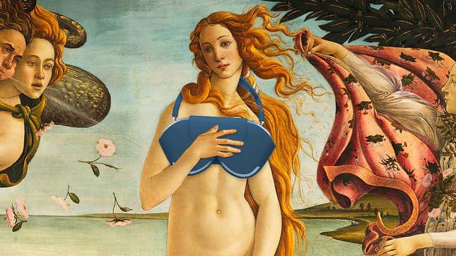 The Birth of Venus painting featuring Apple's AirPods Max carrying case.