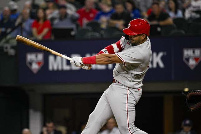 Mar 30, 2023; Arlington, Texas, USA; Philadelphia Phillies first baseman Darick Hall (24) in action during the game between the Texas Rangers and the Philadelphia Phillies at Globe Life Field.