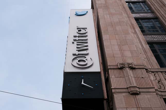 Twitter headquarters stands on Market Street on November 4, 2022 in San Francisco, California. Twitter Inc reportedly began laying off employees across its departments on Friday as new owner Elon Musk is reportedly looking to cut around half of the company's workforce.