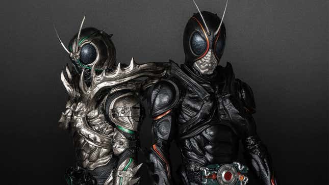 Pictured are the suits for Kamen Rider Black Sun and Shadow Moon. 