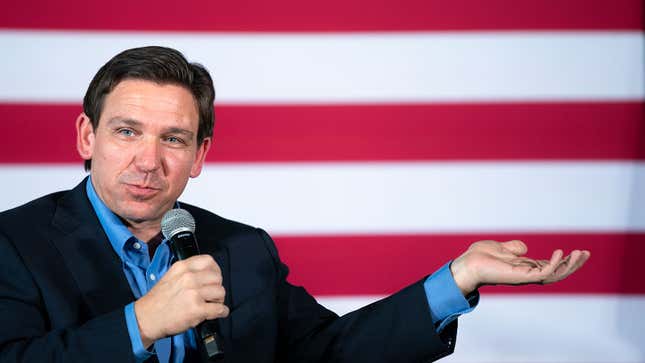 Presidential candidate and Florida Governor Ron DeSantis speaks to a crowd