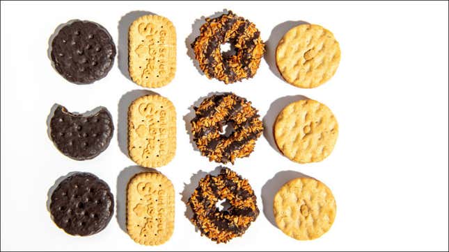 girl scout cookies on white background