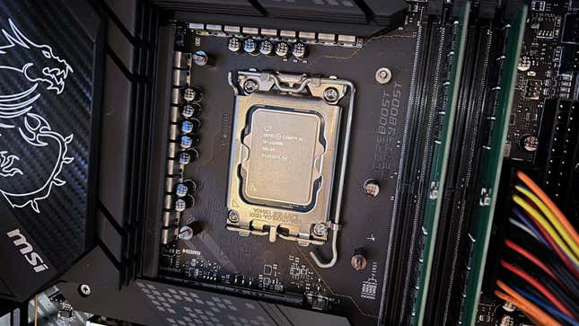 An image inside a computer of a Intel Core i9-12900k CPU