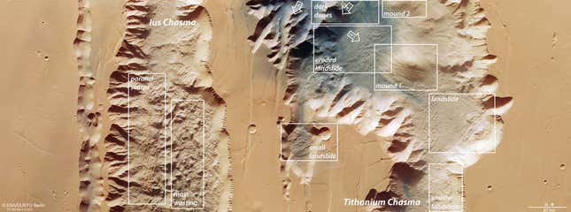 A topographical image of the chasmata showing different geological features.
