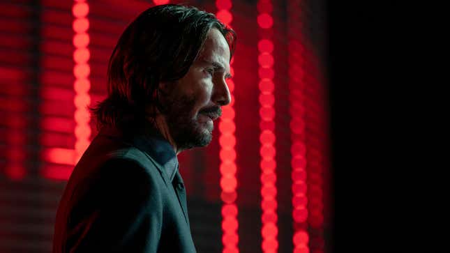 A production still shows Keanu Reeves in a scene from John Wick: Chapter 4.